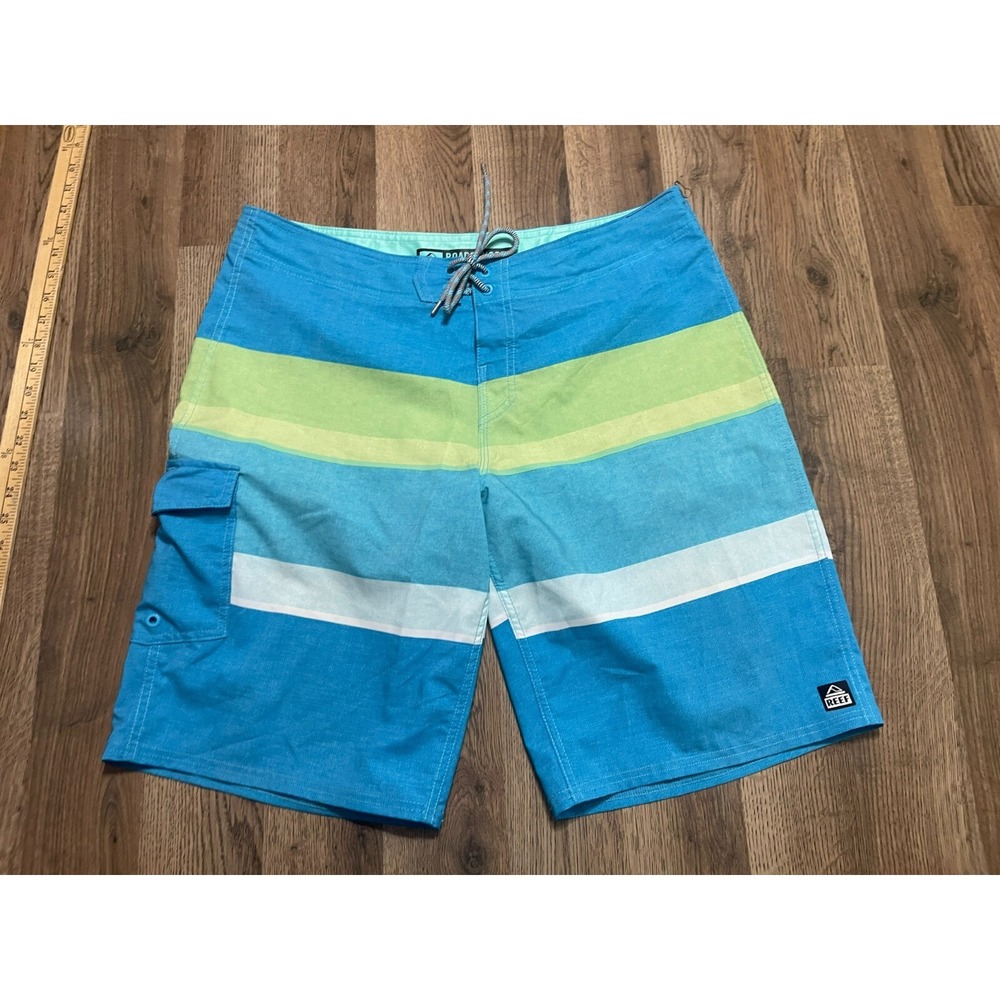 Reef  Shorts, Men's Size 36, Green Blue White Swim Trunks Boardshorts to Trip on